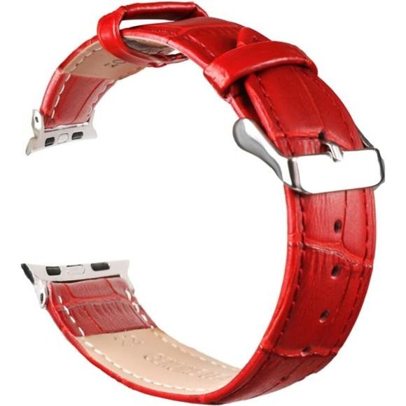 NEW Red Leather Apple Watch Band main image 4